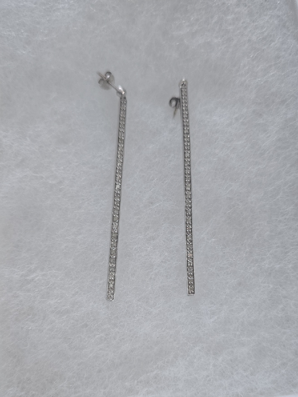 Sterling Silver Pavé Bar Drop Earrings - Silver